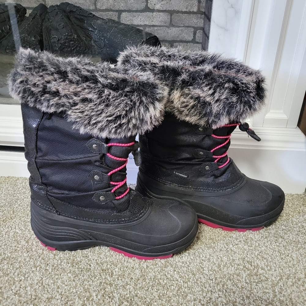 Kamik Kid's Powdery 2 Black Pink Fur-Lined Waterproof Winter Boots, Sz 7 Big Kid